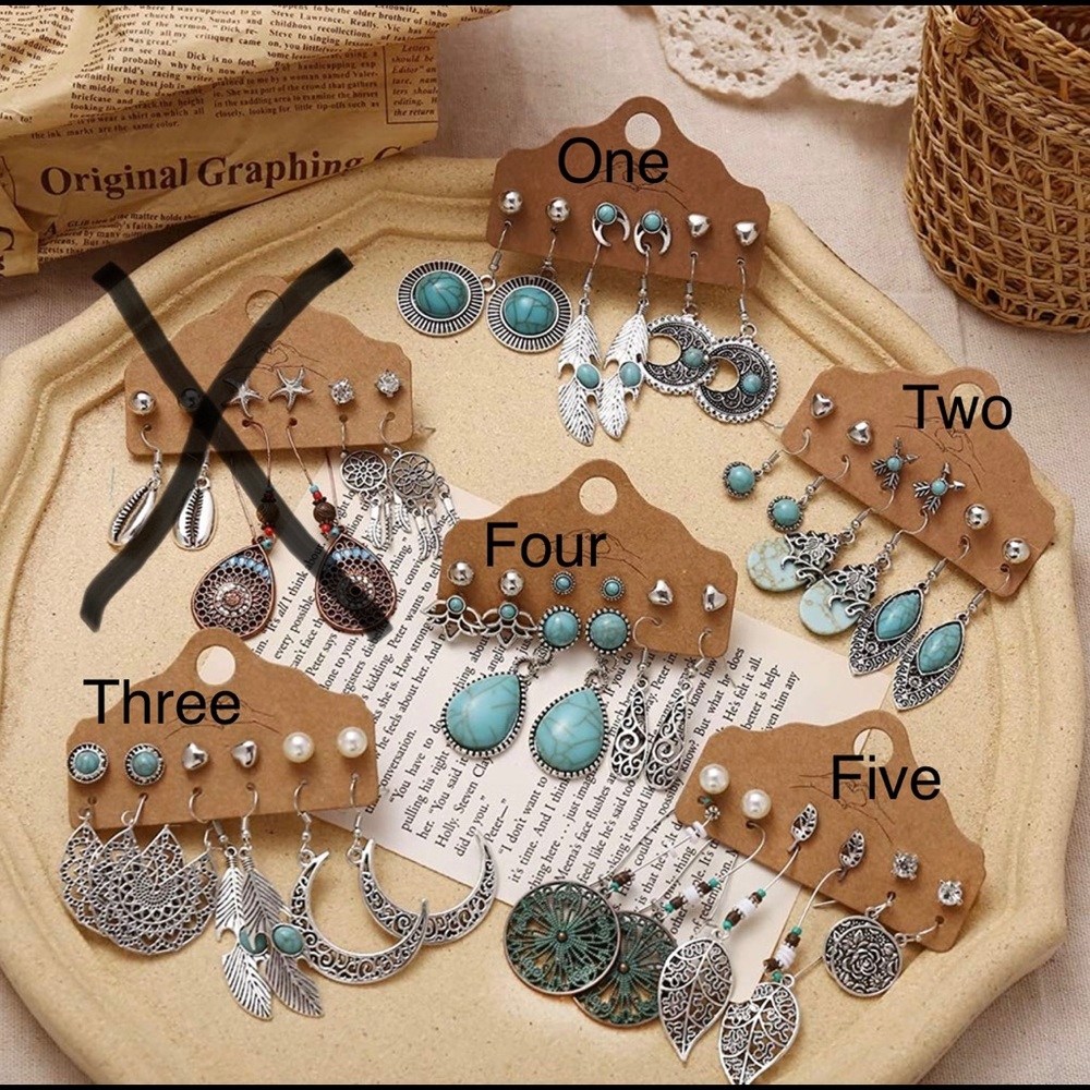 Set of 6 Turquoise and Silver Earrings Various Styles